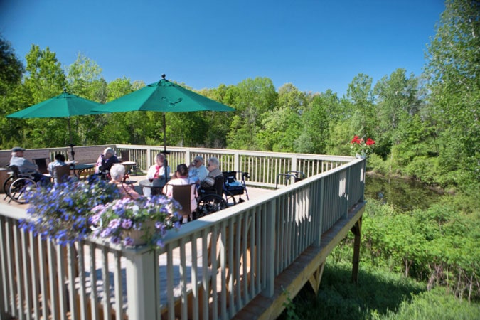 Northview exterior, raised sitting area